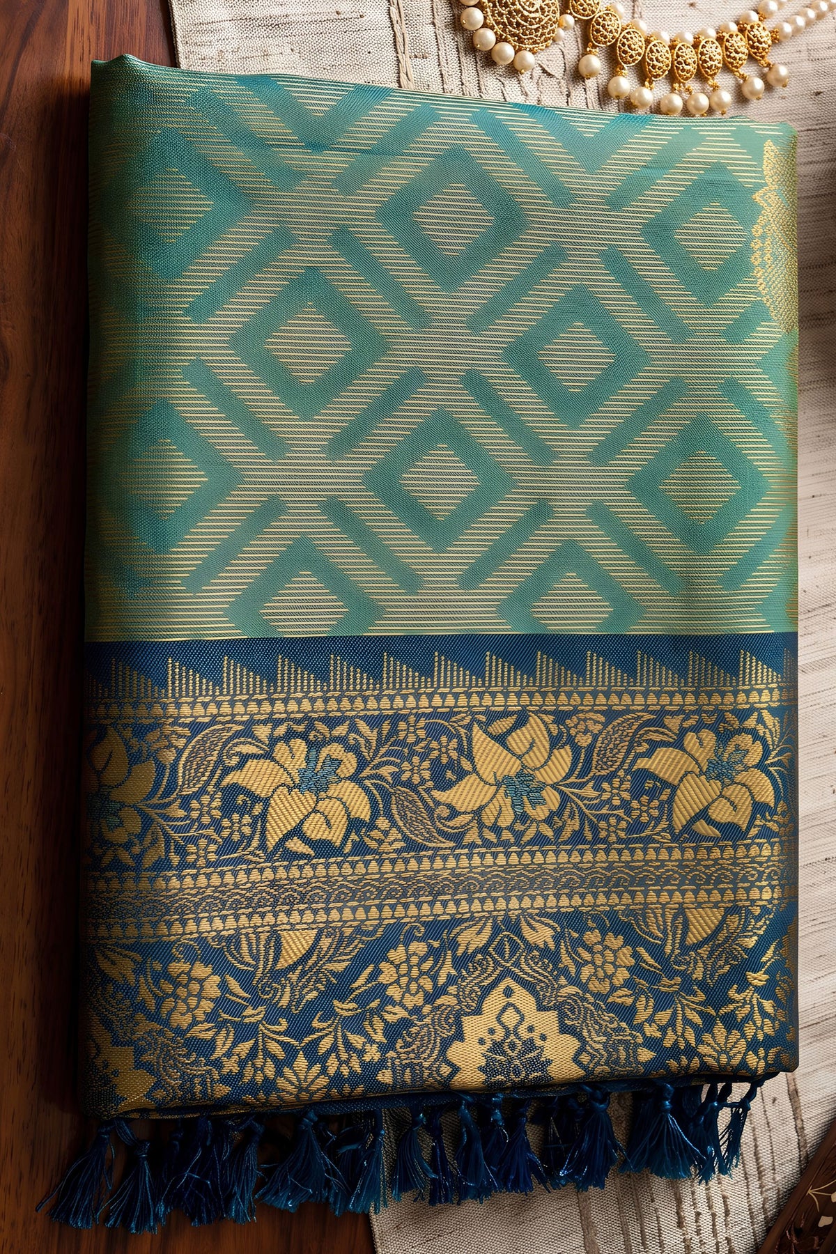 Wonderful Blue Silk Jacquard Zari Woven Saree for Women