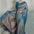 Wonderful Blue Silk Jacquard Zari Woven Saree for Women