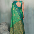 Graceful Emerald Green Silk Jacquard Zari Woven Saree for Women