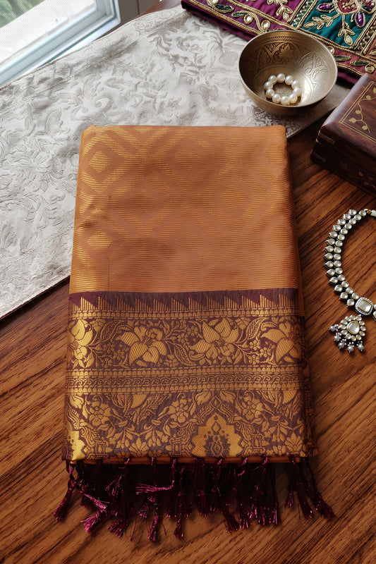 Premium Brown Silk Jacquard Zari Woven Saree for Women