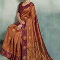 Premium Brown Silk Jacquard Zari Woven Saree for Women