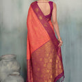 Stunning Peach Pink Silk Jacquard Zari Woven Saree for Women