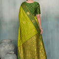 Elegant Lime Green Silk Jacquard Zari Woven Saree for Women