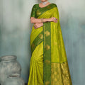 Elegant Lime Green Silk Jacquard Zari Woven Saree for Women