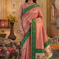 Beautiful Pink Tissue Silk Weaving Work Saree for Women