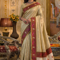 Stylish Cream Tissue Silk Weaving Work Saree for Women