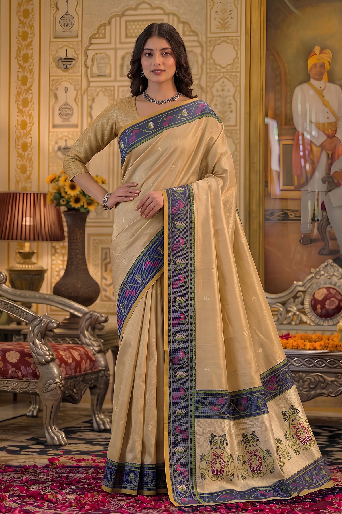 Premium Gold Tissue Silk Weaving Work Saree for Women