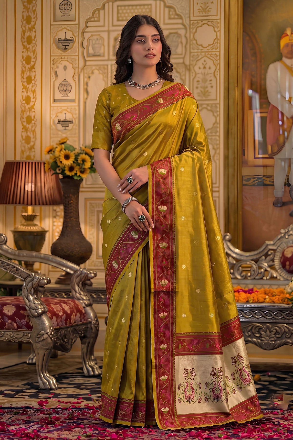 Royal Mustard Yellow Tissue Silk Weaving Work Saree for Women