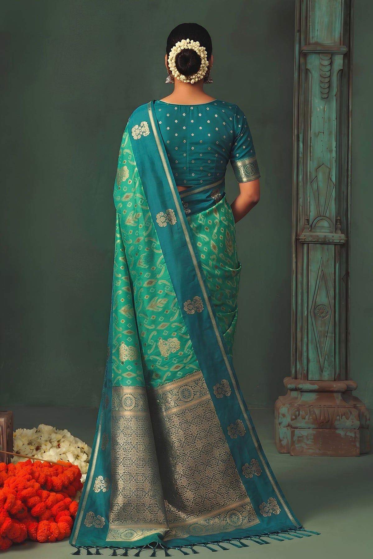 Stylish Dark Green Silk Jacquard Work Saree for Women