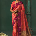 Beautiful Pink Silk Jacquard Work Saree for Women