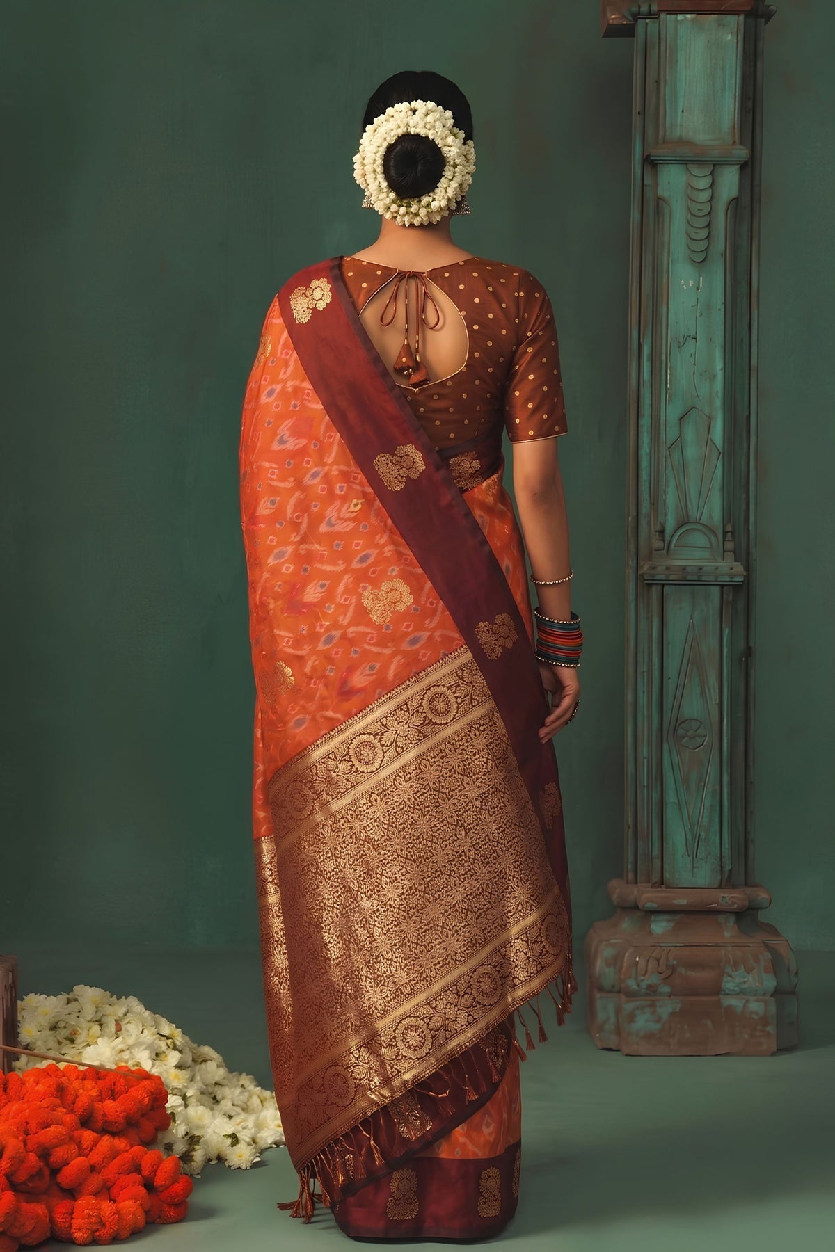 Premium Rust Orange Silk Jacquard Work Saree for Women