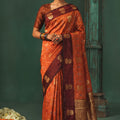 Premium Rust Orange Silk Jacquard Work Saree for Women