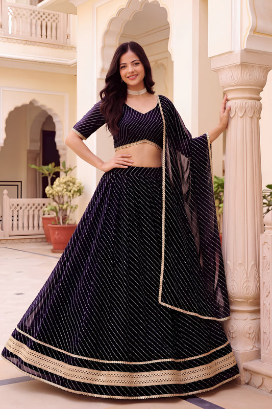 Elegant Black Georgette Leheriya Print Designer Lehenga Choli with Dupatta for Women