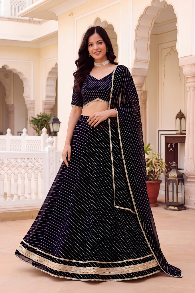 Elegant Black Georgette Leheriya Print Designer Lehenga Choli with Dupatta for Women