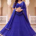 Stunning Royal Blue Georgette Leheriya Print Designer Lehenga Choli with Dupatta for Women