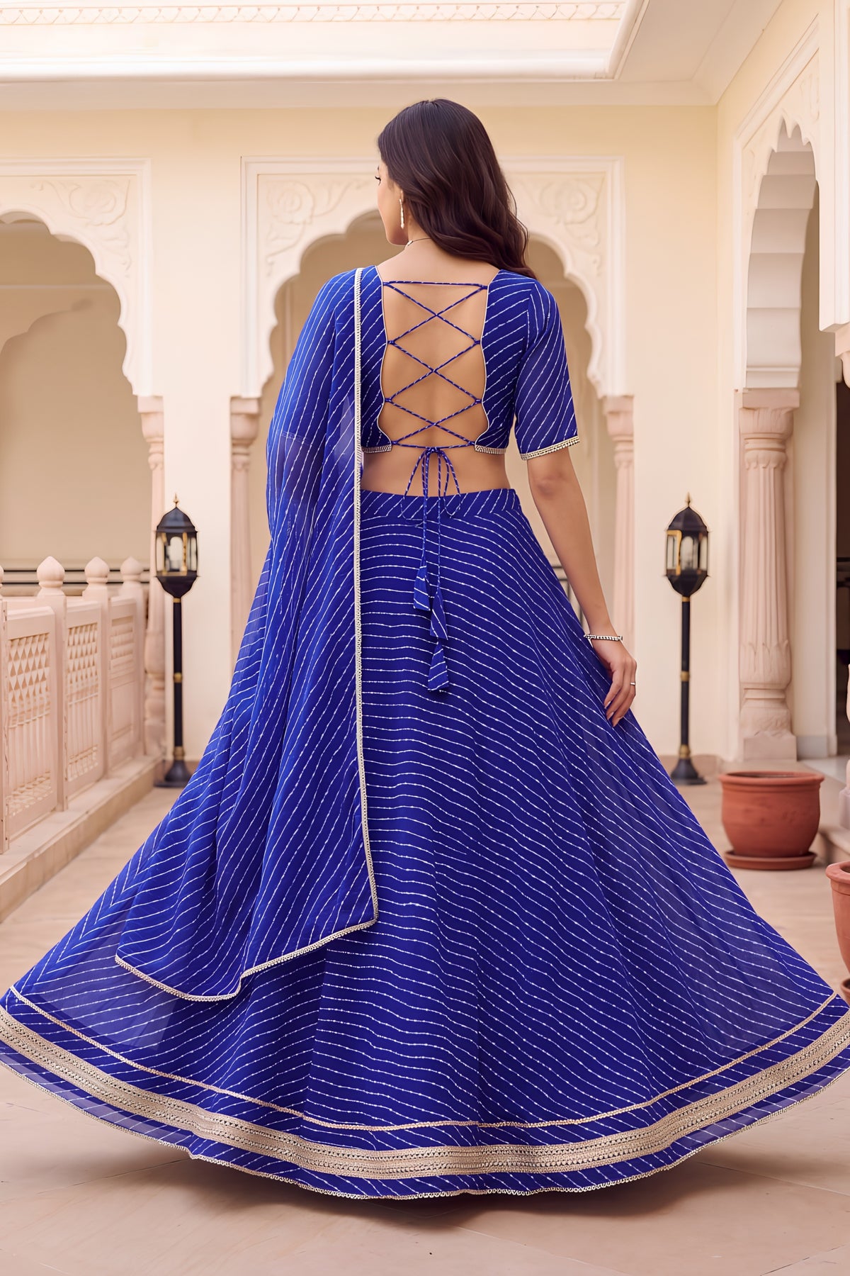 Stunning Royal Blue Georgette Leheriya Print Designer Lehenga Choli with Dupatta for Women