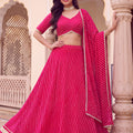 Lovely Rani Pink Georgette Leheriya Print Designer Lehenga Choli with Dupatta for Women