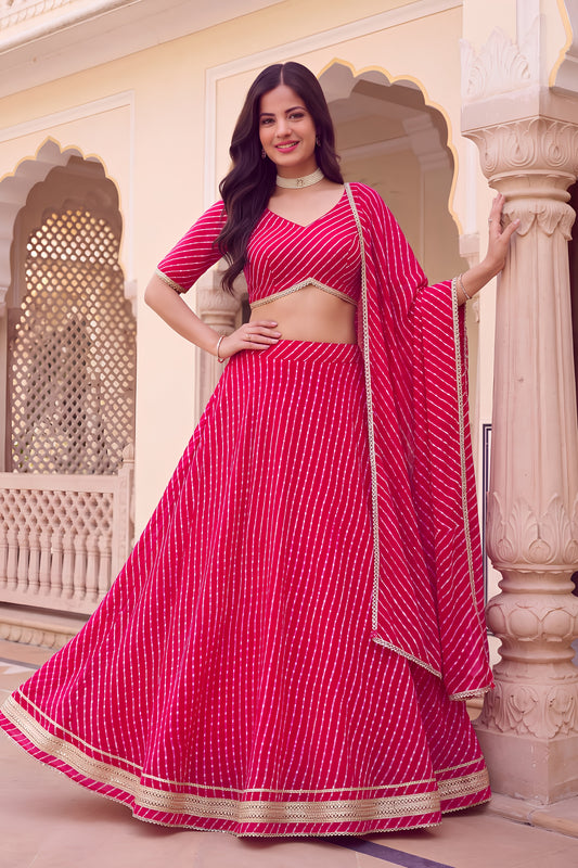 Lovely Rani Pink Georgette Leheriya Print Designer Lehenga Choli with Dupatta for Women