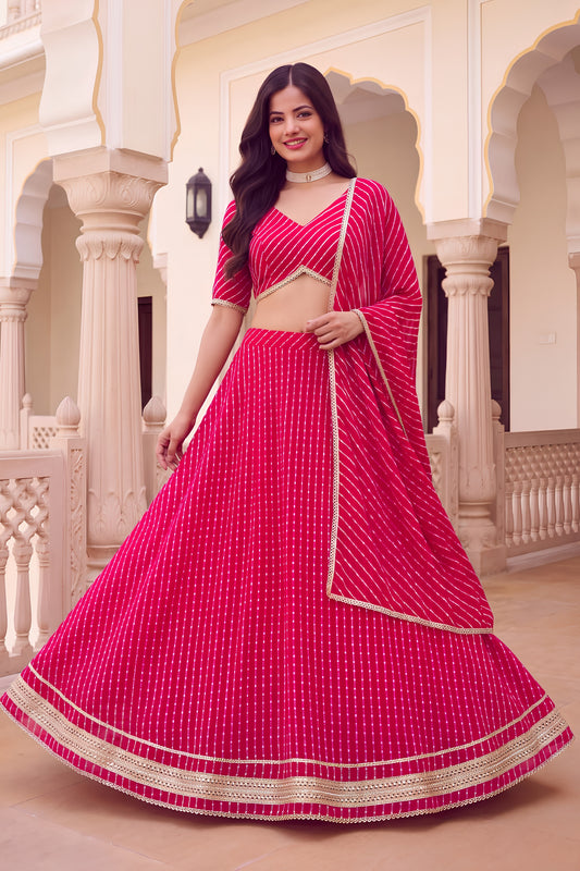 Lovely Rani Pink Georgette Leheriya Print Designer Lehenga Choli with Dupatta for Women