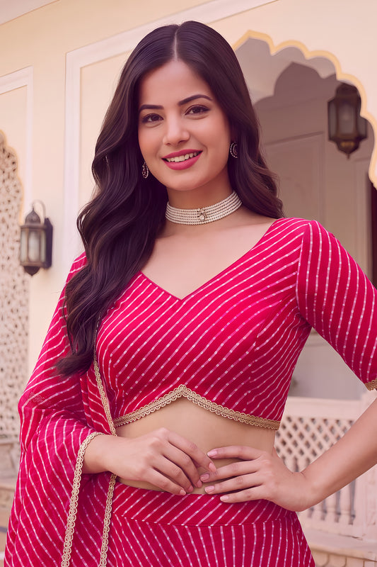 Lovely Rani Pink Georgette Leheriya Print Designer Lehenga Choli with Dupatta for Women