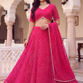 Lovely Rani Pink Georgette Leheriya Print Designer Lehenga Choli with Dupatta for Women