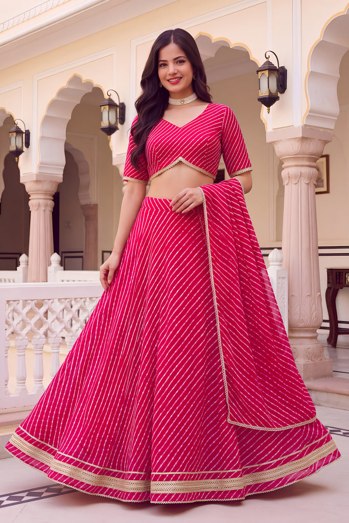 Lovely Rani Pink Georgette Leheriya Print Designer Lehenga Choli with Dupatta for Women