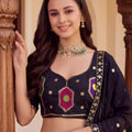 Stylish Black Rayon Mirror Work Designer Lehenga Choli with Dupatta for Women