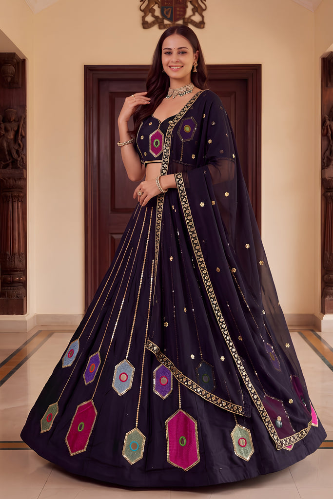 Stylish Black Rayon Mirror Work Designer Lehenga Choli with Dupatta for Women