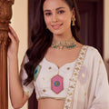Charming White Rayon Mirror Work Designer Lehenga Choli with Dupatta for Women