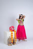Vibrant Pink and Green Cotton Embroidered Mirror Work Lehenga Choli for Girls