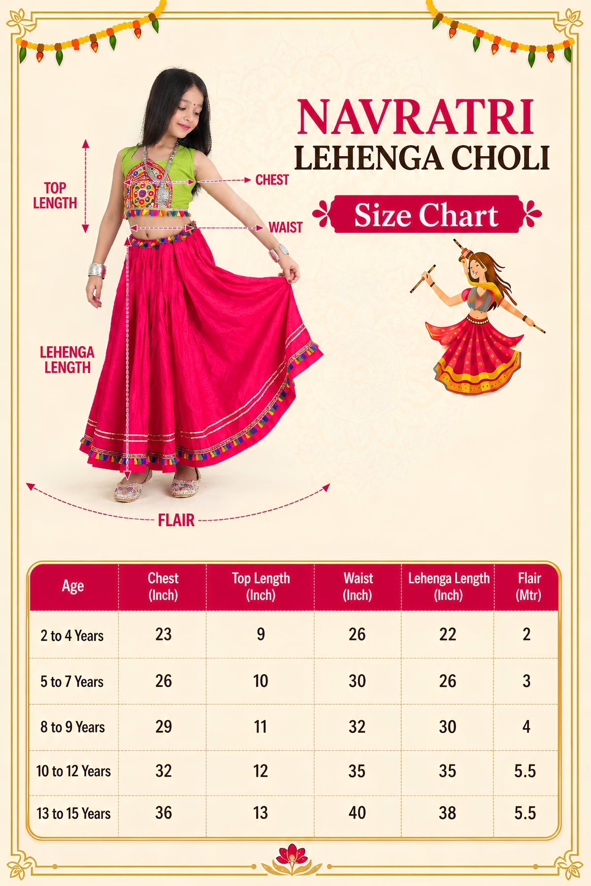 Vibrant Pink and Green Cotton Embroidered Mirror Work Lehenga Choli for Girls
