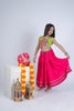 Vibrant Pink and Green Cotton Embroidered Mirror Work Lehenga Choli for Girls