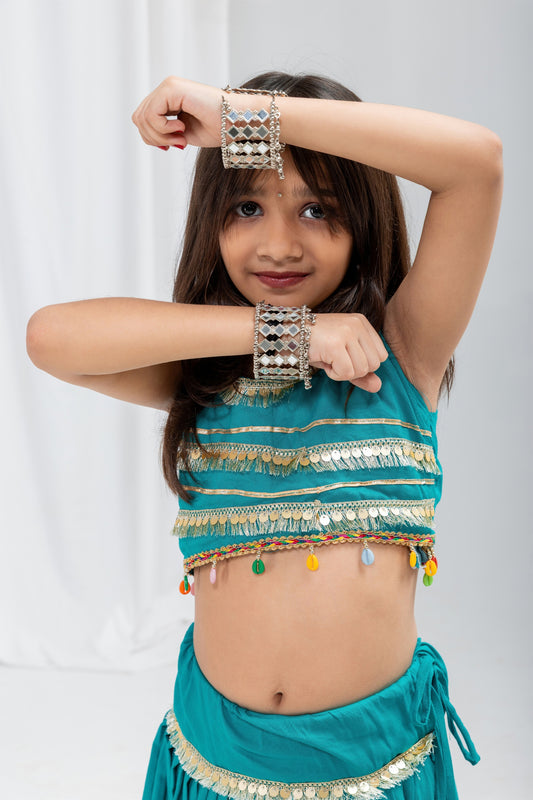 Trendy Teal Green Rayon Designer Lehenga Choli with Lace Work for Girls