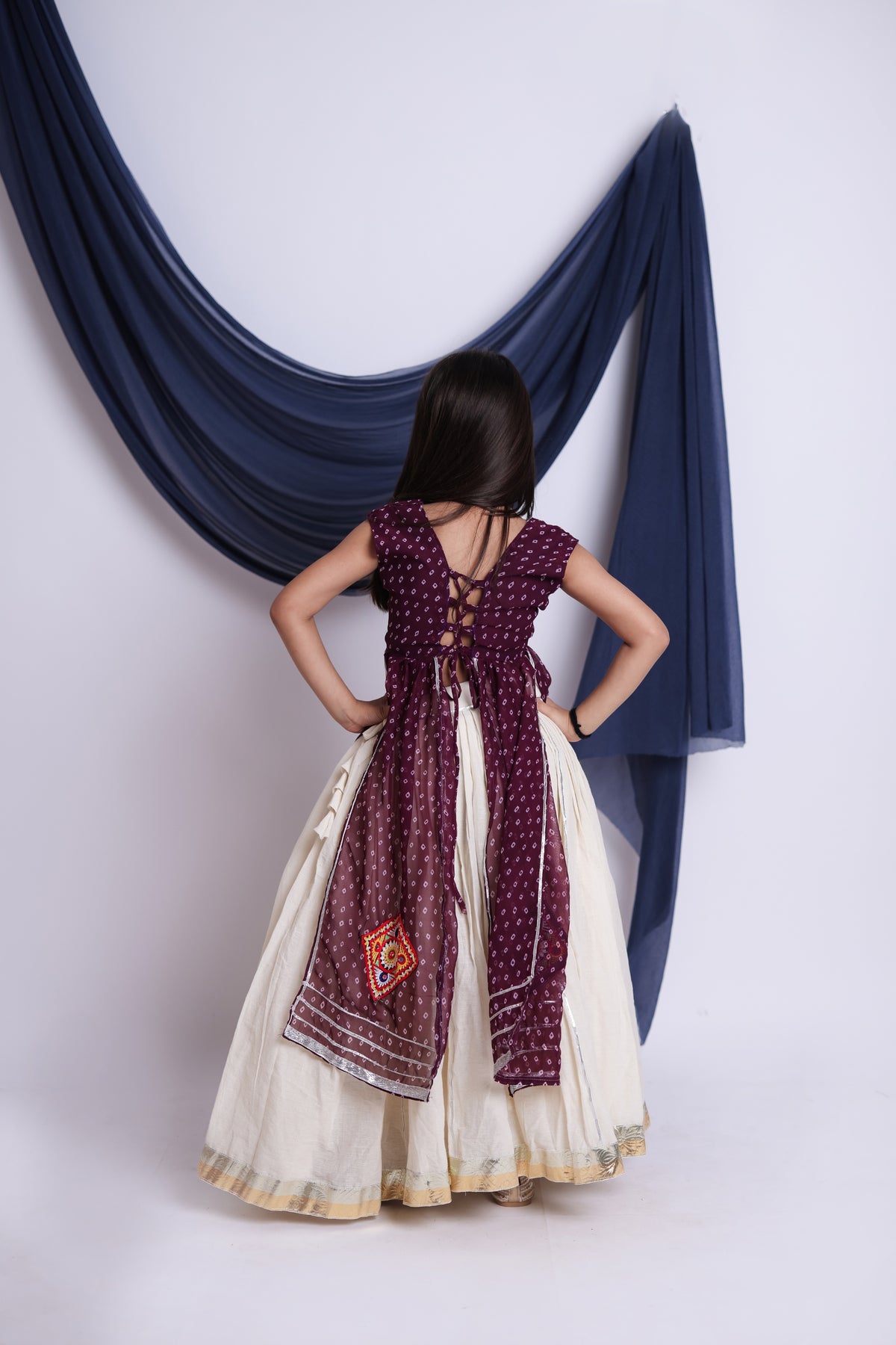Stylish Maroon Georgette Bandhani Print Embroidered Indo Western Lehenga Choli
