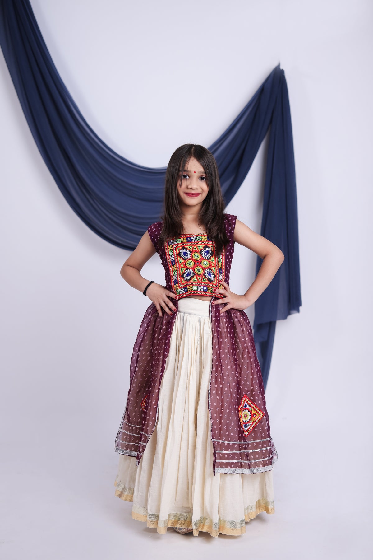 Stylish Maroon Georgette Bandhani Print Embroidered Indo Western Lehenga Choli