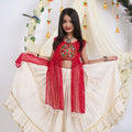 Stunning Red Cream Georgette Bandhani Print Embroidered Indo Western Lehenga Choli for Girls