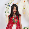 Stunning Red Cream Georgette Bandhani Print Embroidered Indo Western Lehenga Choli for Girls