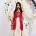 Stunning Red Cream Georgette Bandhani Print Embroidered Indo Western Lehenga Choli for Girls