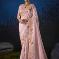 Beautiful Pink Soft Silk Zari Weaving Saree Embroidery Khatli Work for Women