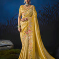 Amazing Mustard Yellow Soft Silk Zari Weaving Saree Embroidery Khatli Work for Women
