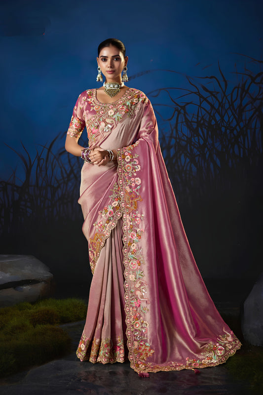 Gorgeous Dark Pink Soft Silk Zari Weaving Saree Embroidery Khatli Work for Women
