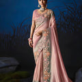 Trendy Light Pink Soft Silk Zari Weaving Saree Embroidery Khatli Work for Women