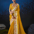 Elegant Mustard Yellow Soft Silk Zari Weaving Saree Embroidery Khatli Work for Women