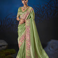 Graceful Green Soft Silk Zari Weaving Saree Embroidery Khatli Work for Women