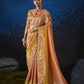 Lovely Peach Soft Silk Zari Weaving Saree Embroidery Khatli Work for Women
