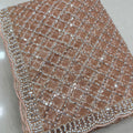 Elegant Peach Net Sequin Embroidered Saree with Pearl Border for Women