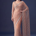 Elegant Peach Net Sequin Embroidered Saree with Pearl Border for Women