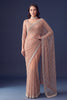 Elegant Peach Net Sequin Embroidered Saree with Pearl Border for Women