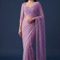 Stylish Lavender Net Sequin Embroidered Saree with Pearl Border for Women