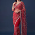 Gorgeous Red Net Sequin Embroidered Saree with Pearl Border for Women